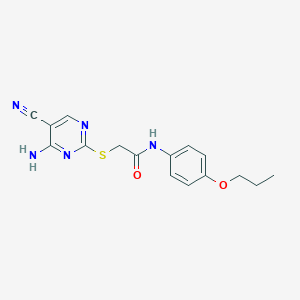 molecular formula C16H17N5O2S B4733688 2-[(4-amino-5-cyano-2-pyrimidinyl)thio]-N-(4-propoxyphenyl)acetamide 