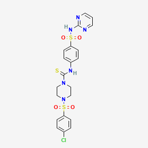 molecular formula C21H21ClN6O4S3 B4733705 4-[(4-chlorophenyl)sulfonyl]-N-{4-[(2-pyrimidinylamino)sulfonyl]phenyl}-1-piperazinecarbothioamide 