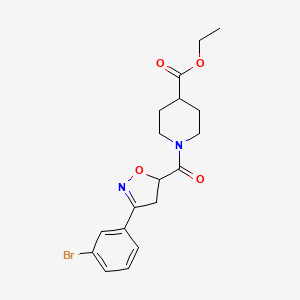 molecular formula C18H21BrN2O4 B4733786 ethyl 1-{[3-(3-bromophenyl)-4,5-dihydro-5-isoxazolyl]carbonyl}-4-piperidinecarboxylate 