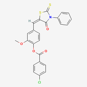 molecular formula C24H16ClNO4S2 B4733815 2-methoxy-4-[(4-oxo-3-phenyl-2-thioxo-1,3-thiazolidin-5-ylidene)methyl]phenyl 4-chlorobenzoate 