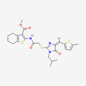 molecular formula C25H29N3O4S3 B4733846 methyl 2-{[({1-isobutyl-4-[(5-methyl-2-thienyl)methylene]-5-oxo-4,5-dihydro-1H-imidazol-2-yl}thio)acetyl]amino}-4,5,6,7-tetrahydro-1-benzothiophene-3-carboxylate 
