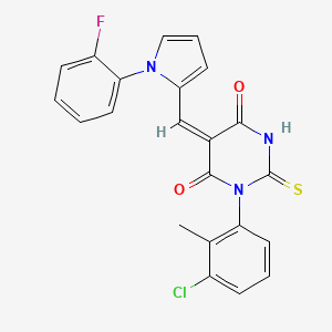 molecular formula C22H15ClFN3O2S B4733991 1-(3-chloro-2-methylphenyl)-5-{[1-(2-fluorophenyl)-1H-pyrrol-2-yl]methylene}-2-thioxodihydro-4,6(1H,5H)-pyrimidinedione 