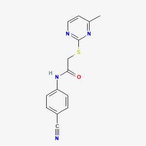 molecular formula C14H12N4OS B4734143 N-(4-cyanophenyl)-2-[(4-methyl-2-pyrimidinyl)thio]acetamide 