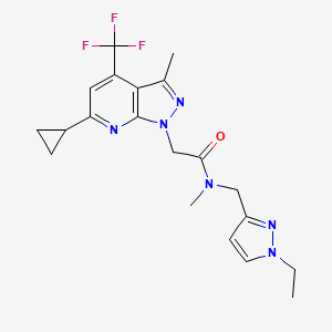 molecular formula C20H23F3N6O B4734148 2-[6-cyclopropyl-3-methyl-4-(trifluoromethyl)-1H-pyrazolo[3,4-b]pyridin-1-yl]-N-[(1-ethyl-1H-pyrazol-3-yl)methyl]-N-methylacetamide 