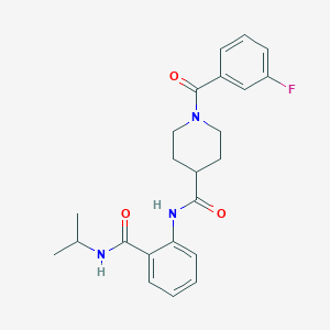molecular formula C23H26FN3O3 B4734164 1-(3-fluorobenzoyl)-N-{2-[(isopropylamino)carbonyl]phenyl}-4-piperidinecarboxamide 