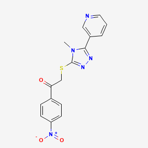 molecular formula C16H13N5O3S B4734186 2-{[4-methyl-5-(3-pyridinyl)-4H-1,2,4-triazol-3-yl]thio}-1-(4-nitrophenyl)ethanone 