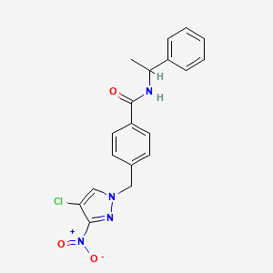 4-[(4-chloro-3-nitro-1H-pyrazol-1-yl)methyl]-N-(1-phenylethyl)benzamide