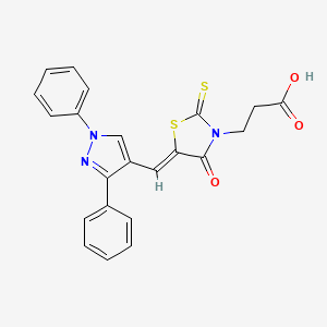 molecular formula C22H17N3O3S2 B4734351 3-{5-[(1,3-diphenyl-1H-pyrazol-4-yl)methylene]-4-oxo-2-thioxo-1,3-thiazolidin-3-yl}propanoic acid 
