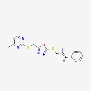 molecular formula C18H18N4OS2 B4734395 4,6-dimethyl-2-[({5-[(3-phenyl-2-propen-1-yl)thio]-1,3,4-oxadiazol-2-yl}methyl)thio]pyrimidine 