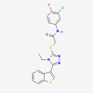 molecular formula C20H16ClFN4OS2 B4734442 2-{[5-(1-benzothien-3-yl)-4-ethyl-4H-1,2,4-triazol-3-yl]thio}-N-(3-chloro-4-fluorophenyl)acetamide 