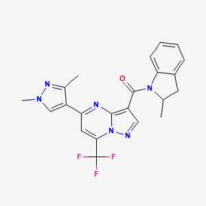 molecular formula C22H19F3N6O B4734497 5-(1,3-dimethyl-1H-pyrazol-4-yl)-3-[(2-methyl-2,3-dihydro-1H-indol-1-yl)carbonyl]-7-(trifluoromethyl)pyrazolo[1,5-a]pyrimidine 