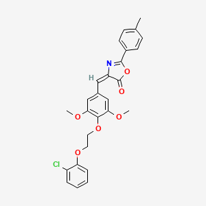 molecular formula C27H24ClNO6 B4734536 4-{4-[2-(2-chlorophenoxy)ethoxy]-3,5-dimethoxybenzylidene}-2-(4-methylphenyl)-1,3-oxazol-5(4H)-one 