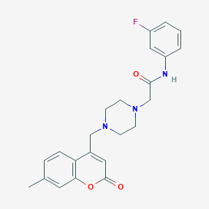 molecular formula C23H24FN3O3 B4734581 N-(3-fluorophenyl)-2-{4-[(7-methyl-2-oxo-2H-chromen-4-yl)methyl]-1-piperazinyl}acetamide 