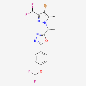 molecular formula C16H13BrF4N4O2 B4734659 2-{1-[4-bromo-3-(difluoromethyl)-5-methyl-1H-pyrazol-1-yl]ethyl}-5-[4-(difluoromethoxy)phenyl]-1,3,4-oxadiazole 