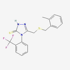 molecular formula C18H16F3N3S2 B4734752 5-{[(2-methylbenzyl)thio]methyl}-4-[2-(trifluoromethyl)phenyl]-4H-1,2,4-triazole-3-thiol 