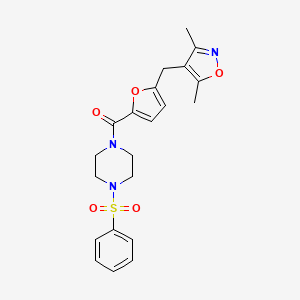 molecular formula C21H23N3O5S B4734897 1-{5-[(3,5-dimethyl-4-isoxazolyl)methyl]-2-furoyl}-4-(phenylsulfonyl)piperazine 