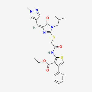 molecular formula C27H29N5O4S2 B4734933 ethyl 2-{[({1-isobutyl-4-[(1-methyl-1H-pyrazol-4-yl)methylene]-5-oxo-4,5-dihydro-1H-imidazol-2-yl}thio)acetyl]amino}-4-phenyl-3-thiophenecarboxylate 