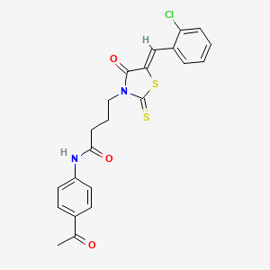 molecular formula C22H19ClN2O3S2 B4734939 N-(4-acetylphenyl)-4-[5-(2-chlorobenzylidene)-4-oxo-2-thioxo-1,3-thiazolidin-3-yl]butanamide 