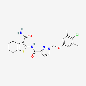 molecular formula C22H23ClN4O3S B4735025 N-[3-(aminocarbonyl)-4,5,6,7-tetrahydro-1-benzothien-2-yl]-1-[(4-chloro-3,5-dimethylphenoxy)methyl]-1H-pyrazole-3-carboxamide 