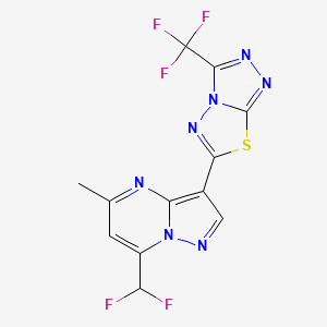 molecular formula C12H6F5N7S B4735026 7-(difluoromethyl)-5-methyl-3-[3-(trifluoromethyl)[1,2,4]triazolo[3,4-b][1,3,4]thiadiazol-6-yl]pyrazolo[1,5-a]pyrimidine 