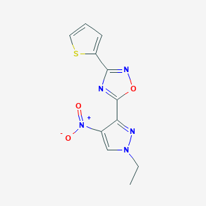 molecular formula C11H9N5O3S B4735040 5-(1-ethyl-4-nitro-1H-pyrazol-3-yl)-3-(2-thienyl)-1,2,4-oxadiazole 