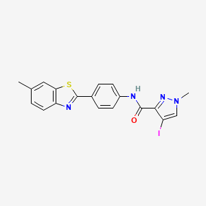 molecular formula C19H15IN4OS B4735048 4-iodo-1-methyl-N-[4-(6-methyl-1,3-benzothiazol-2-yl)phenyl]-1H-pyrazole-3-carboxamide 