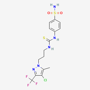 molecular formula C15H17ClF3N5O2S2 B4735067 4-{[({3-[4-chloro-5-methyl-3-(trifluoromethyl)-1H-pyrazol-1-yl]propyl}amino)carbonothioyl]amino}benzenesulfonamide 