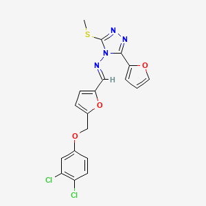 molecular formula C19H14Cl2N4O3S B4735159 N-({5-[(3,4-dichlorophenoxy)methyl]-2-furyl}methylene)-3-(2-furyl)-5-(methylthio)-4H-1,2,4-triazol-4-amine 