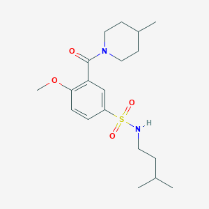 molecular formula C19H30N2O4S B4735188 4-methoxy-N-(3-methylbutyl)-3-[(4-methyl-1-piperidinyl)carbonyl]benzenesulfonamide 