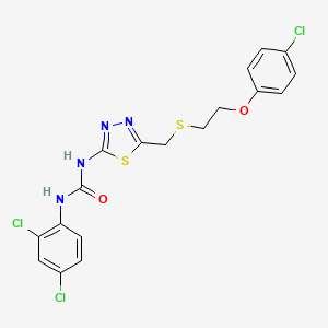 molecular formula C18H15Cl3N4O2S2 B4735287 N-[5-({[2-(4-chlorophenoxy)ethyl]thio}methyl)-1,3,4-thiadiazol-2-yl]-N'-(2,4-dichlorophenyl)urea 
