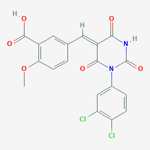 molecular formula C19H12Cl2N2O6 B4735334 5-{[1-(3,4-dichlorophenyl)-2,4,6-trioxotetrahydro-5(2H)-pyrimidinylidene]methyl}-2-methoxybenzoic acid 