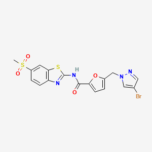 molecular formula C17H13BrN4O4S2 B4735500 5-[(4-bromo-1H-pyrazol-1-yl)methyl]-N-[6-(methylsulfonyl)-1,3-benzothiazol-2-yl]-2-furamide 