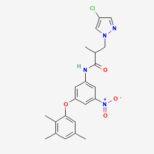 molecular formula C22H23ClN4O4 B4735520 3-(4-chloro-1H-pyrazol-1-yl)-2-methyl-N-[3-nitro-5-(2,3,5-trimethylphenoxy)phenyl]propanamide 