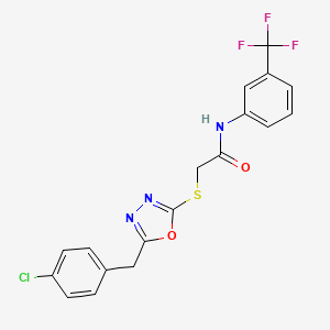 molecular formula C18H13ClF3N3O2S B4735618 2-{[5-(4-chlorobenzyl)-1,3,4-oxadiazol-2-yl]thio}-N-[3-(trifluoromethyl)phenyl]acetamide 