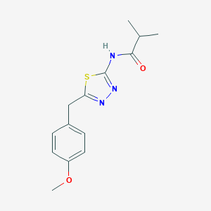 molecular formula C14H17N3O2S B473562 N-[5-(4-Methoxy-benzyl)-[1,3,4]thiadiazol-2-yl]-isobutyramide CAS No. 713092-32-1
