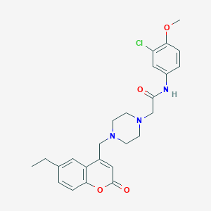 molecular formula C25H28ClN3O4 B4735680 N-(3-chloro-4-methoxyphenyl)-2-{4-[(6-ethyl-2-oxo-2H-chromen-4-yl)methyl]-1-piperazinyl}acetamide 