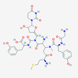 molecular formula C40H53N9O13S B047357 2-[[[(6S)-2,6-diamino-3-[[(2S)-2-[(2-aminoacetyl)amino]-3-(3-hydroxyphenyl)propanoyl]-methylamino]-8-methylsulfanyl-5-oxooctanoyl]-[(E)-[5-(2,4-dioxo-1,3-diazinan-1-yl)-4-hydroxyoxolan-2-ylidene]methyl]carbamoyl]amino]-3-(3-hydroxyphenyl)propanoic acid CAS No. 114797-07-8