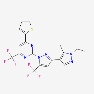 molecular formula C19H14F6N6S B4735747 1'-ethyl-5'-methyl-1-[4-(2-thienyl)-6-(trifluoromethyl)-2-pyrimidinyl]-5-(trifluoromethyl)-1H,1'H-3,4'-bipyrazole 