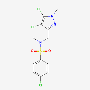 molecular formula C12H12Cl3N3O2S B4735814 4-chloro-N-[(4,5-dichloro-1-methyl-1H-pyrazol-3-yl)methyl]-N-methylbenzenesulfonamide 