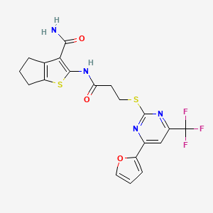 molecular formula C20H17F3N4O3S2 B4735851 2-[(3-{[4-(2-furyl)-6-(trifluoromethyl)-2-pyrimidinyl]thio}propanoyl)amino]-5,6-dihydro-4H-cyclopenta[b]thiophene-3-carboxamide 