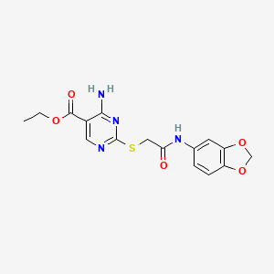 ethyl 4-amino-2-{[2-(1,3-benzodioxol-5-ylamino)-2-oxoethyl]thio}-5-pyrimidinecarboxylate