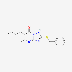 molecular formula C18H22N4OS B4735874 2-(benzylthio)-5-methyl-6-(3-methylbutyl)[1,2,4]triazolo[1,5-a]pyrimidin-7(4H)-one 