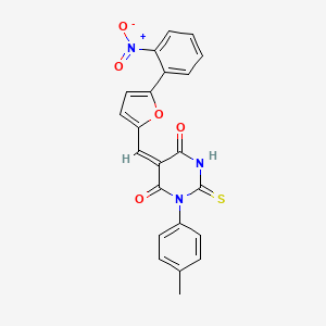 molecular formula C22H15N3O5S B4735985 1-(4-methylphenyl)-5-{[5-(2-nitrophenyl)-2-furyl]methylene}-2-thioxodihydro-4,6(1H,5H)-pyrimidinedione 