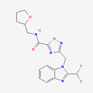molecular formula C17H17F2N5O3 B4736138 3-{[2-(difluoromethyl)-1H-benzimidazol-1-yl]methyl}-N-(tetrahydro-2-furanylmethyl)-1,2,4-oxadiazole-5-carboxamide 