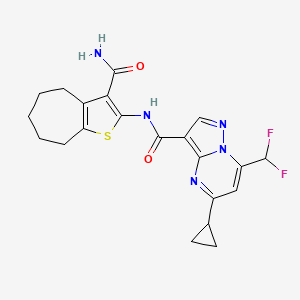 molecular formula C21H21F2N5O2S B4736238 N-[3-(aminocarbonyl)-5,6,7,8-tetrahydro-4H-cyclohepta[b]thien-2-yl]-5-cyclopropyl-7-(difluoromethyl)pyrazolo[1,5-a]pyrimidine-3-carboxamide 