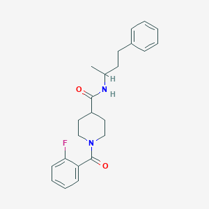 molecular formula C23H27FN2O2 B4736258 1-(2-fluorobenzoyl)-N-(1-methyl-3-phenylpropyl)-4-piperidinecarboxamide 