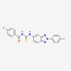 molecular formula C21H16FN5OS B4736261 4-fluoro-N-({[2-(4-methylphenyl)-2H-1,2,3-benzotriazol-5-yl]amino}carbonothioyl)benzamide 