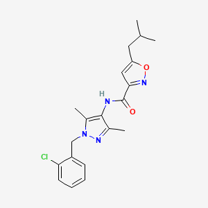 molecular formula C20H23ClN4O2 B4736528 N-[1-(2-chlorobenzyl)-3,5-dimethyl-1H-pyrazol-4-yl]-5-isobutyl-3-isoxazolecarboxamide 