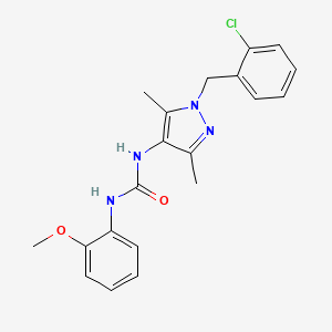 molecular formula C20H21ClN4O2 B4736573 N-[1-(2-chlorobenzyl)-3,5-dimethyl-1H-pyrazol-4-yl]-N'-(2-methoxyphenyl)urea 
