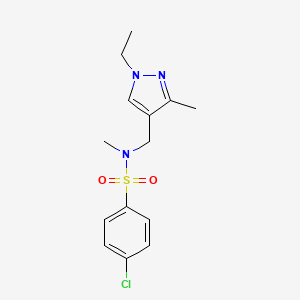 molecular formula C14H18ClN3O2S B4736588 4-chloro-N-[(1-ethyl-3-methyl-1H-pyrazol-4-yl)methyl]-N-methylbenzenesulfonamide 